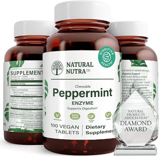 Natural Nutra Chewable Peppermint Digestive Enzyme 100 Tablets