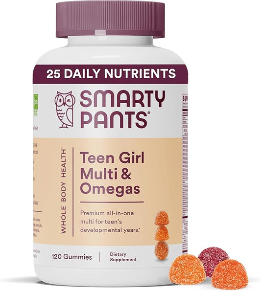 SmartyPants Teen Girl Multivitamin Gummies: Omega 3 Fish D3, B12, B12, Vitamin 120 Count (30 Day