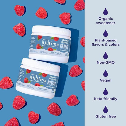 Ultima Replenisher Daily Electrolyte Powder Drink Mix – Blue Raspberry, 30 Servings – Hydration Powder with 6 Electrolytes and Trace Minerals – Keto Friendly, Vegan, Non-GMO and Sugar-Free