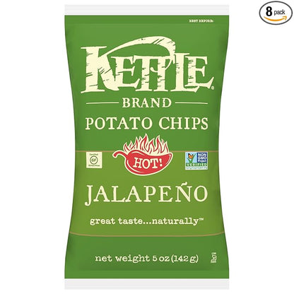 Kettle Brand Potato Chips, Jalapeno, 5 Ounce Bags (Pack of 8)