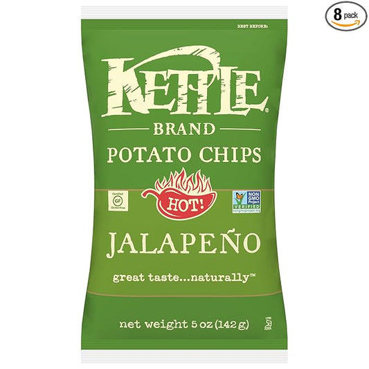 Kettle Brand Potato Chips, Jalapeno, 5 Ounce Bags (Pack of 8)