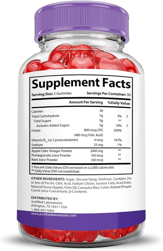 Justified Laboratories (2 Pack Turbo Ripped Keto ACV Gummies Extreme 2000MG Turbo Ripped Keto Gummies Apple Cider Vinegar Formulated with Pomegranate Beet Juice Powder B12 Vegan Non GMO 120 Gummys