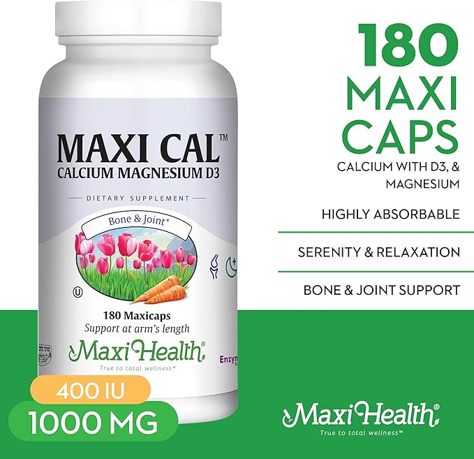 Maxi Health Calcium 1000 mg Supplement D3 (1000 (1000 IU) (500 mg) 180 Capsules