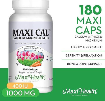Maxi Health Calcium 1000 mg Supplement D3 (1000 (1000 IU) (500 mg) 180 Capsules