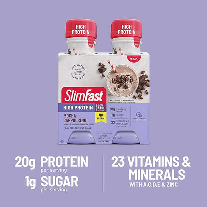 SlimFast Advanced Energy High Protein Meal Replacement Shake, Rich Chocolate, 20g of Ready to Drink Protein with Caffeine, 11 Fl. Oz Bottle, 4 Count (Pack of 3) (Packaging May Vary)
