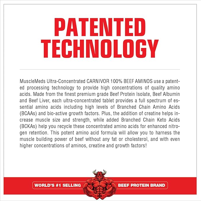 MuscleMeds Carnivor Beef Aminos, Beef Protein Isolate, Beef Liver, Beef Albumin, Creatine, BCAAs for Recovery and Muscle Growth, 300 Tablets