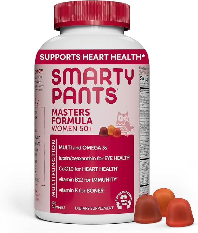 SmartyPants Women's Masters 50+ Multivitamin: Vitamin D3 & CoQ10 for 3 Fish B6, 120 120 Count (30 Day