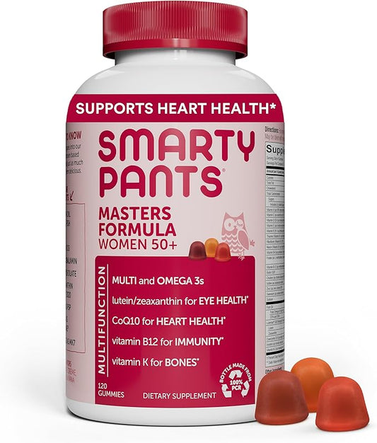 SmartyPants Women's Masters 50+ Multivitamin: Vitamin D3 & CoQ10 for 3 Fish B6, 120 120 Count (30 Day