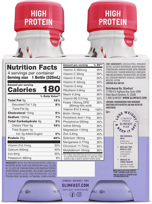 SlimFast Advanced Energy High Protein Meal Replacement Shake, Mocha Cappuccino, 20g of Ready to Drink Protein with Caffeine, 11 Fl. Oz Bottle, 4 Count (Pack of 3) (Packaging May Vary)