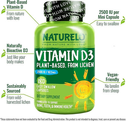 NATURELO Vitamin D 2500 IU D3 Supplement 180 Mini