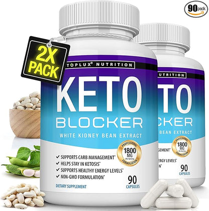 Toplux Keto Blocker Pills White Kidney Bean Extract - 1800 mg Natural Ketosis, Support Keto Diet, for Men Women, 90 Capsules, Supplement