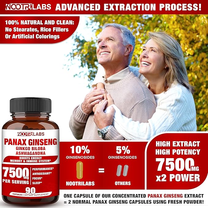 Korean Red Panax Ginseng 7500mg Highest 90 Vegan