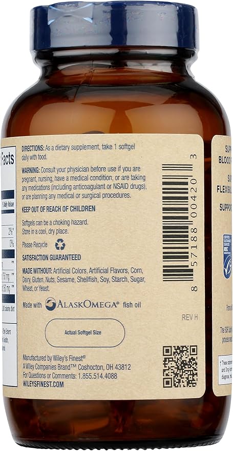 Wiley's Finest Wild Alaskan Fish Oil Peak EPA - Triple Strength Peak EPA and DHA - 1000mg Omega-3s, SQF-Certified - 120 Softgels (120 Servings)
