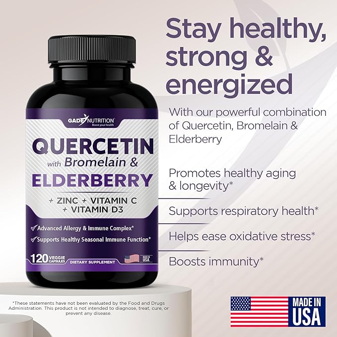 Quercetin with Vitamin C and Zinc 500mg - D3 - 6 in 1 Daily 4 Months