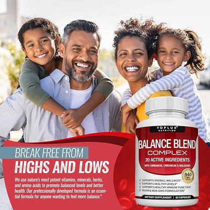 Premium Natural Complex Supplement – Natural 20 Herbs and Vitamins with Cinnamon Non-GMO Vegan, for Men Women, 60 Capsules