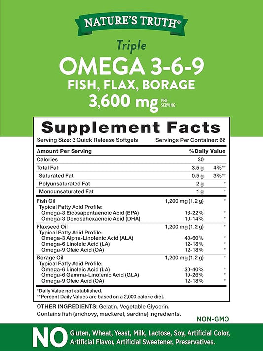 Nature's Truth Triple Omega 3-6-9 200 Softgels