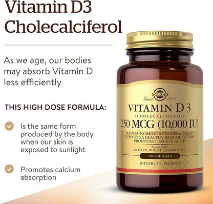 Solgar Vitamin D3 Cholecalciferol 250 MCG 10000 IU 180 Count