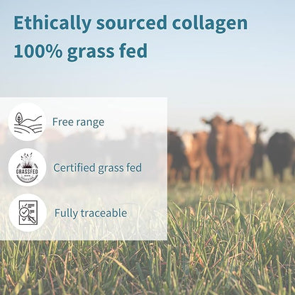 100% Grass Fed Bovine Collagen Protein Powder, Advanced Hydrolyzed Collagen Peptides, Collagen Types 1, 2 & 3, Non-GMO, Free Range, Gluten & Dairy Free, Easy Mix, 40 Servings, Pure & Essential