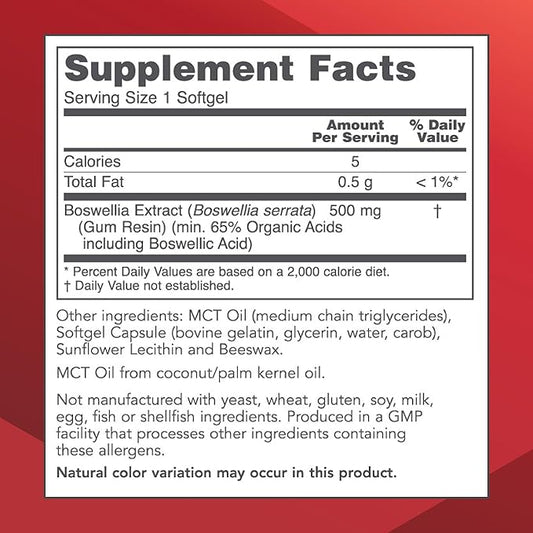 PROTOCOL FOR LIFE BALANCE Boswellia Extract 500 mg - Boswellia Supplement - with MCT Oil Base - Balanced Immune Response - Dairy Free & Soy Free - 90 Softgels