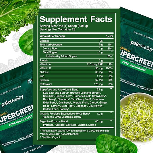 Paleovalley Organic Supergreens Powder 23 Superfoods 30 Servings