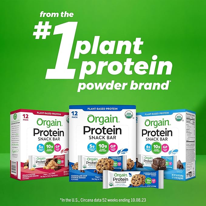 Orgain Organic Vegan Protein Bars, Chocolate 10g Plant 1.41 Oz 12)