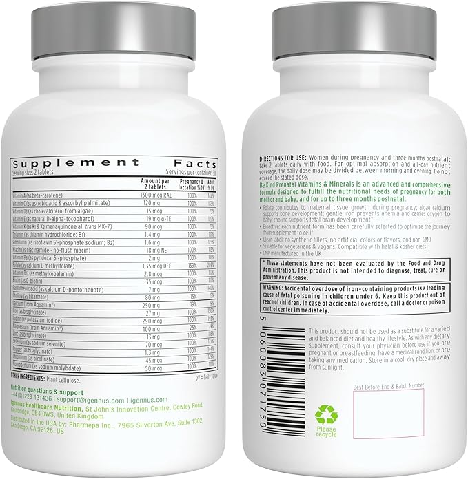 Methylated Prenatal Multivitamin, Folate for MTHFR, 60 Tablets,
