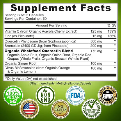 Quercetin with Bromelain Vitamin C and 1215mg per 500mg Capsules 120 count