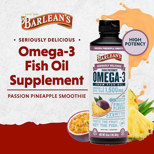 Barlean's Passion Pineapple High Potency Omega 3 Fish 1500mg EPA 16 oz