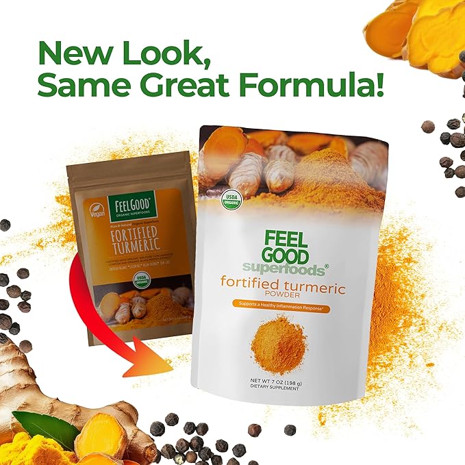 FeelGood Organic Superfoods Fortified Turmeric Powder 95% Curcuminoids, 7 oz