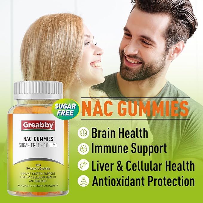NAC Gummies Sugar Free, N Acetyl 1000mg for Flavor,60ct