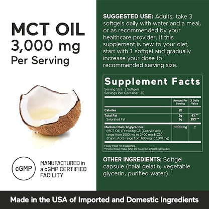 Smarter Nutrition MCT Oil Capsules C8 and C10 - Ketogenic Fuel for Brain & Body, Sustained Energy - from Cold-Pressed Coconut, Palm & Gluten-Free, Non-GMO - 90 Count - 30-Day Supply