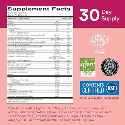 SmartyPants Women's Masters 50+ Multivitamin: Vitamin D3 & CoQ10 for 3 Fish B6, 120 120 Count (30 Day