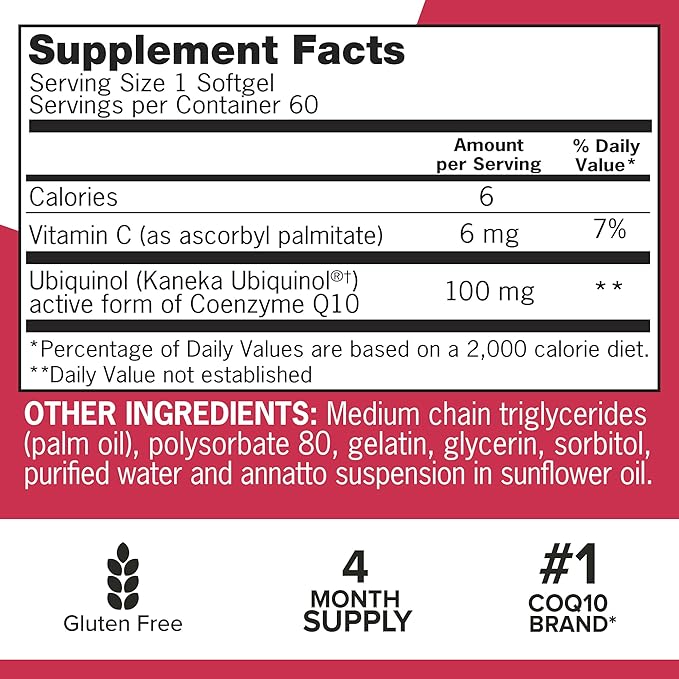 Qunol Ubiquinol CoQ10 100mg Softgels, Mega 100mg - Q10 for 4 Month 60 Count 2)