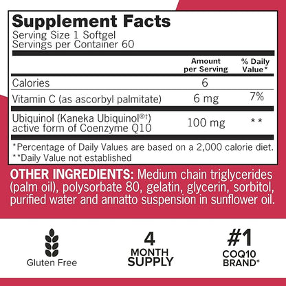 Qunol Ubiquinol CoQ10 100mg Softgels, Mega 100mg - Q10 for 4 Month 60 Count 2)