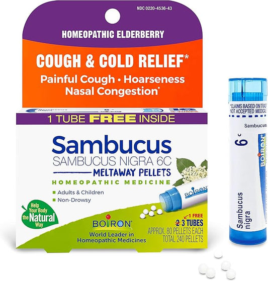 Boiron Sambucus Nigra Homeopathic Cough & 3 Tubes, 240 Count 60 Count