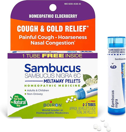 Boiron Sambucus Nigra Homeopathic Cough & 3 Tubes, 240 Count 60 Count