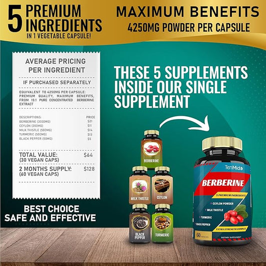 Berberine Extract Capsules 4250mg, 2 Months