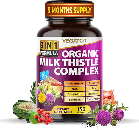 VEGATOT Organic Milk Thistle Complex 9 1 Formula 19,872 mg (150 count 1))