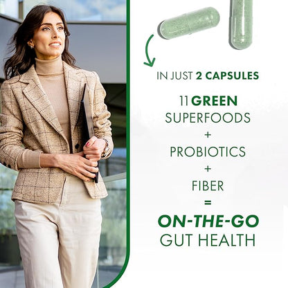 BIOHM Microbiome Super Greens Veggiecaps 11 Green 2 Nootropic 60 count (30 Servings)