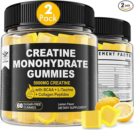 Creatine Monohydrate Gummies 5g for Men 7000mg with B12, D3, D3, Chewables 2 Pack