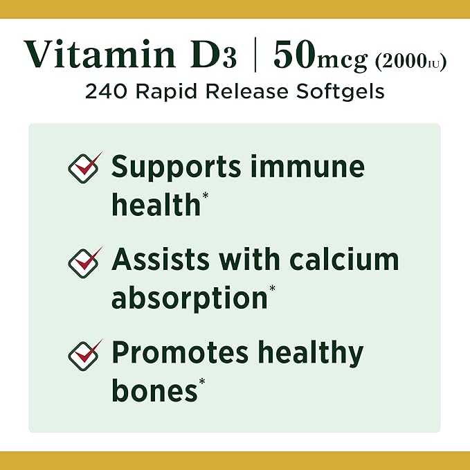 Nature's Bounty Vitamin D3, Immune and 2000IU, 240 240 Rapid