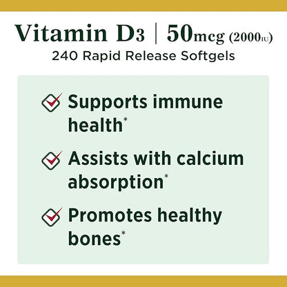 Nature's Bounty Vitamin D3, Immune and 2000IU, 240 240 Rapid