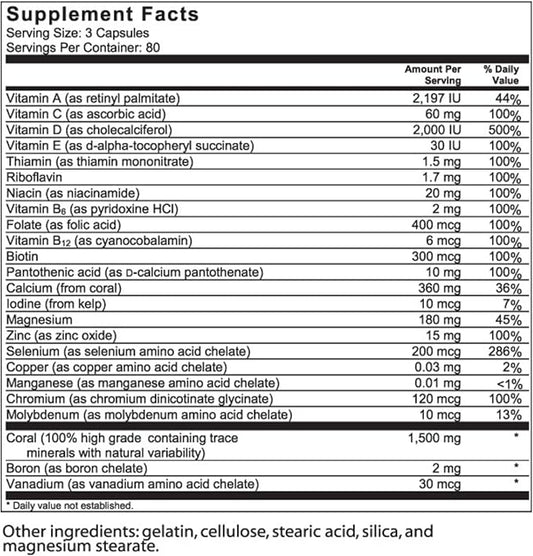 1500mg, 240 Capsules- Coral Calcium Supplement Developed by Bob Barefoot- Supports Overall Health & PH Levels- Contains Calcium, Magnesium, & Vitamins