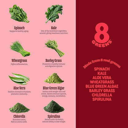 8Greens Supergreens Gummies | Super Greens Powder Superfood Gummy for Metabolism, Immunity & Focus, Digestive Health Enzymes, Organic: Chlorella, Spirulina, Aloe Vera, Apple Flavor, 100 Count
