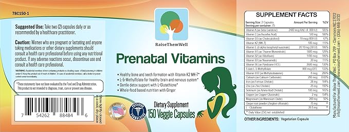 Physician Developed Prenatal Vitamin with Vitamins K2 MK-7, Methylfolate, and Glutathione | 150 Veggie Capsules
