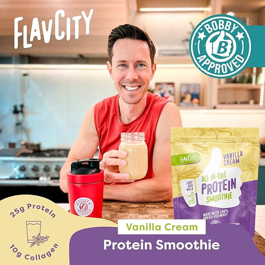 FlavCity Protein Powder Smoothie, Vanilla 100% Grass-Fed (25g of (29.84 oz)