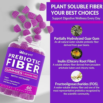 Sugar Free Fiber Gummies for Adults, 8g Fiber Supplement with Prebiotic Digestive Blend for Fulfill, Metabolism, Gut & Digestive