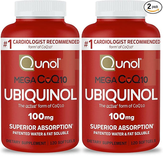 Qunol Mega Ubiquinol CoQ10 100mg Softgels- Q10 for 8 Month 120 Count 2)