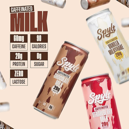 High Protein Milk Variety Pack (Chocolate, Strawberry, Vanilla) with 60mg Caffeine & 20g Protein - Ready to Drink, Sugar Free, Lactose Free Milk, Perfect for Workout Recovery & Afternoon Pick Me Up - 12 Count