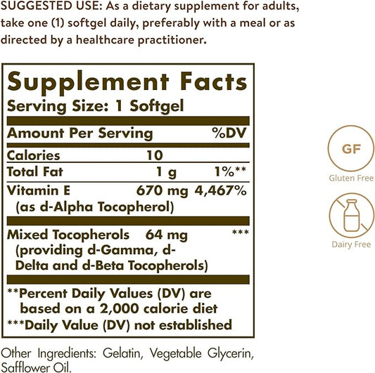 Solgar Vitamin E 670 mg (1000 100 Mixed 100 Servings